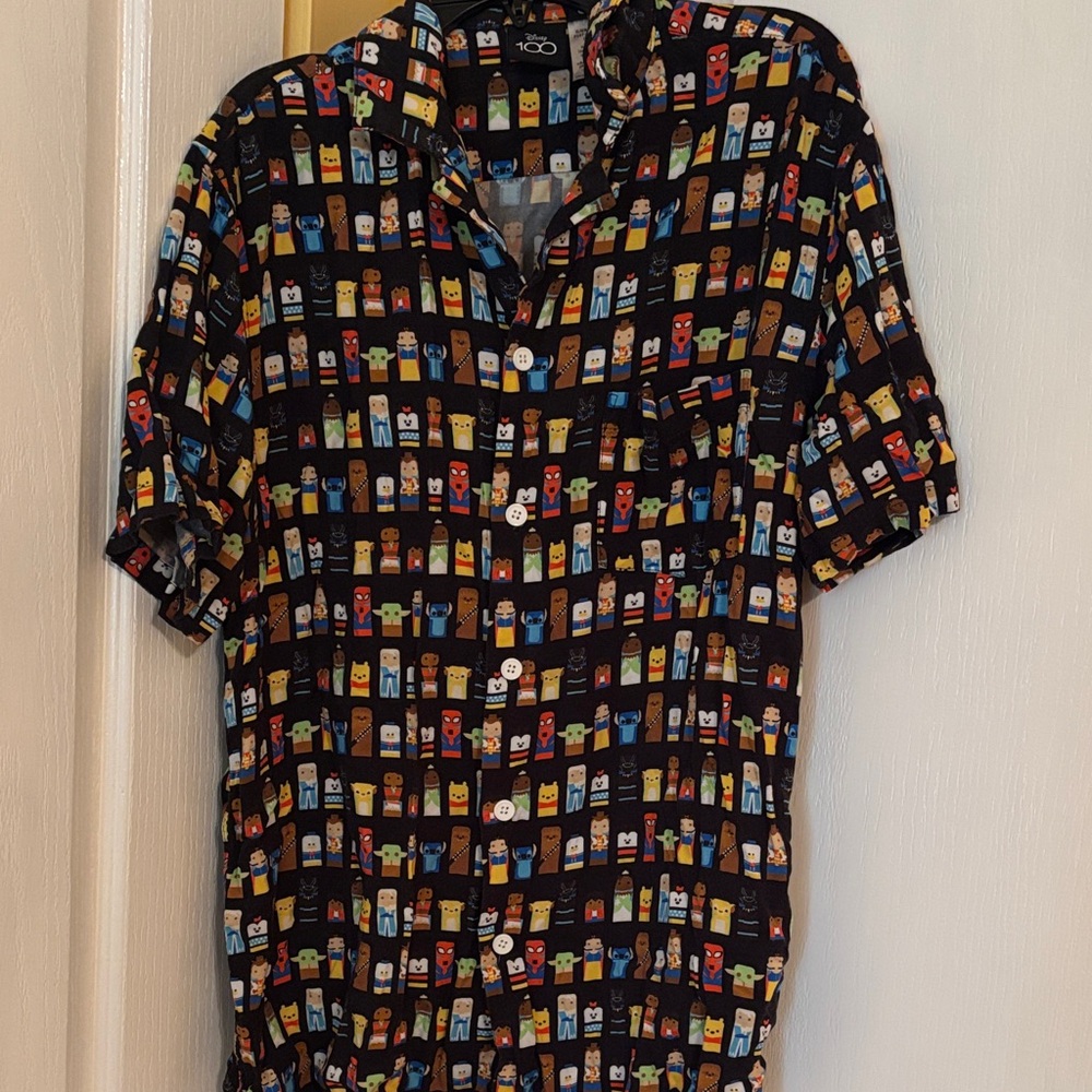 Disney 100th Anniversary Black Short-Sleeve Shirt with Disney Character Print